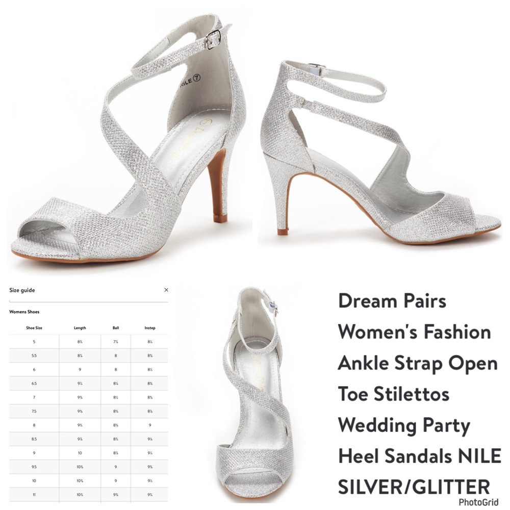 Dream Pairs size 9 Nile silver glitter ankle strap open toe heeled sandals NEW